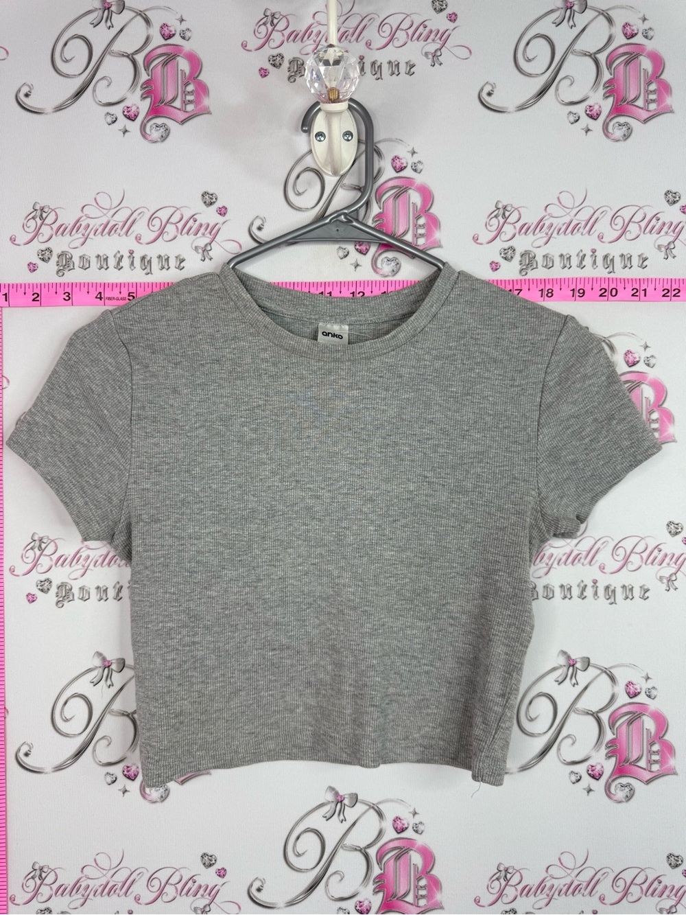 ANKO tshirt crop Gray Ribbed Short Sleeve Crop Top